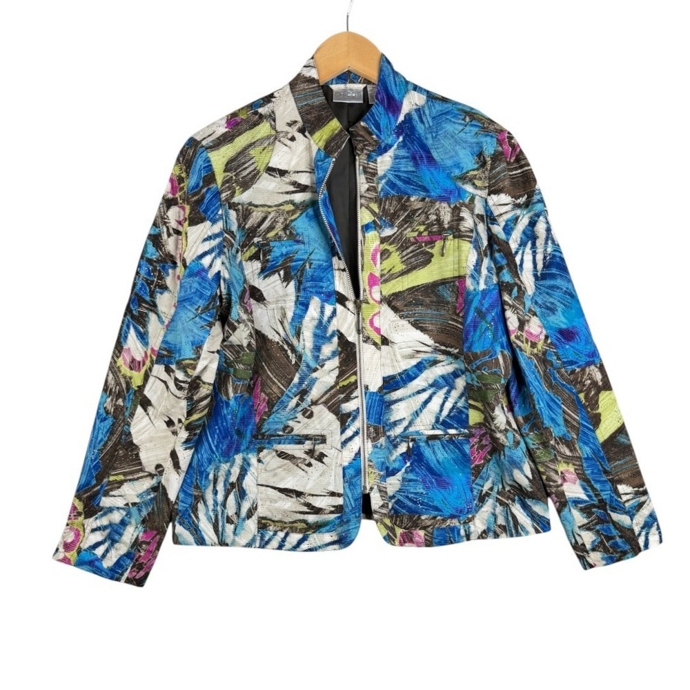 Chico's Womens Blazer Jacket Full Zip Peacock Colors Size 1 | US Medium Blue